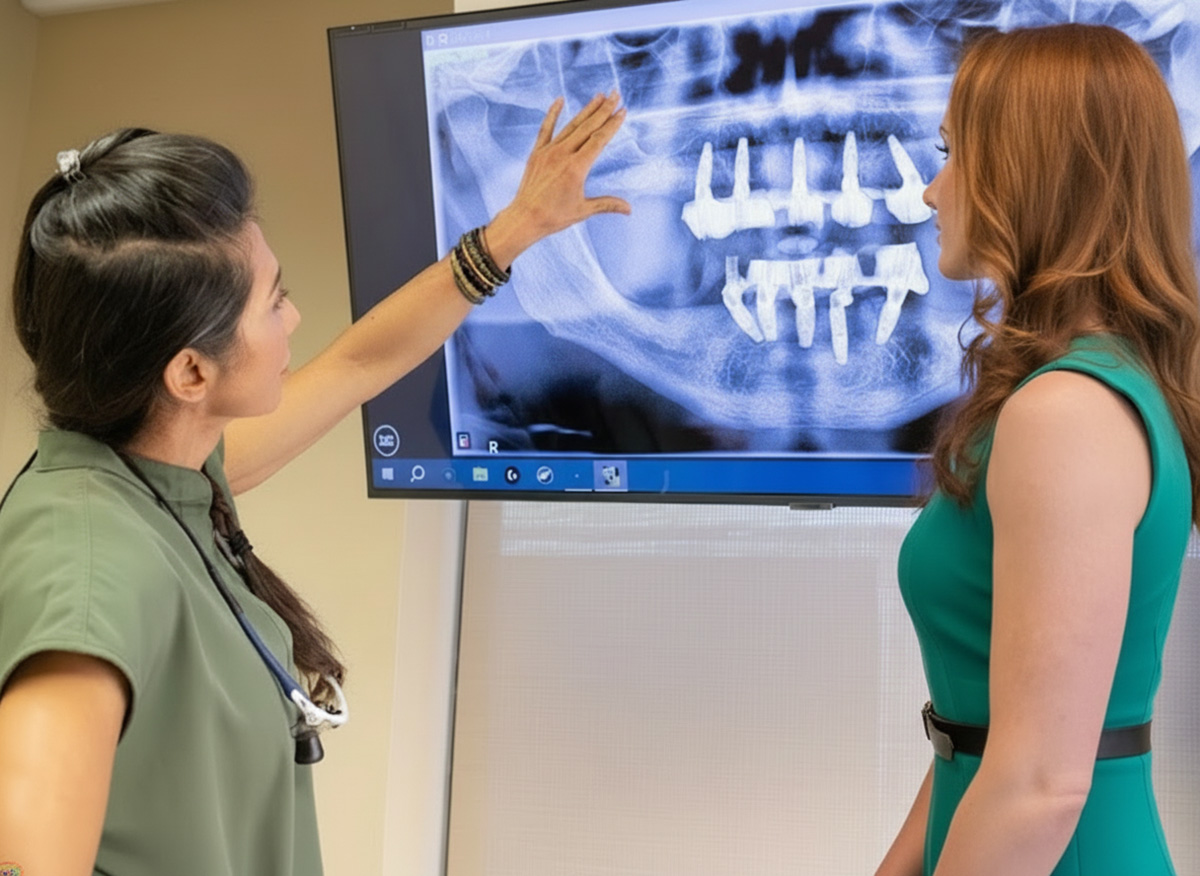 Dr. Pournik shows a patient a teeth X-ray
